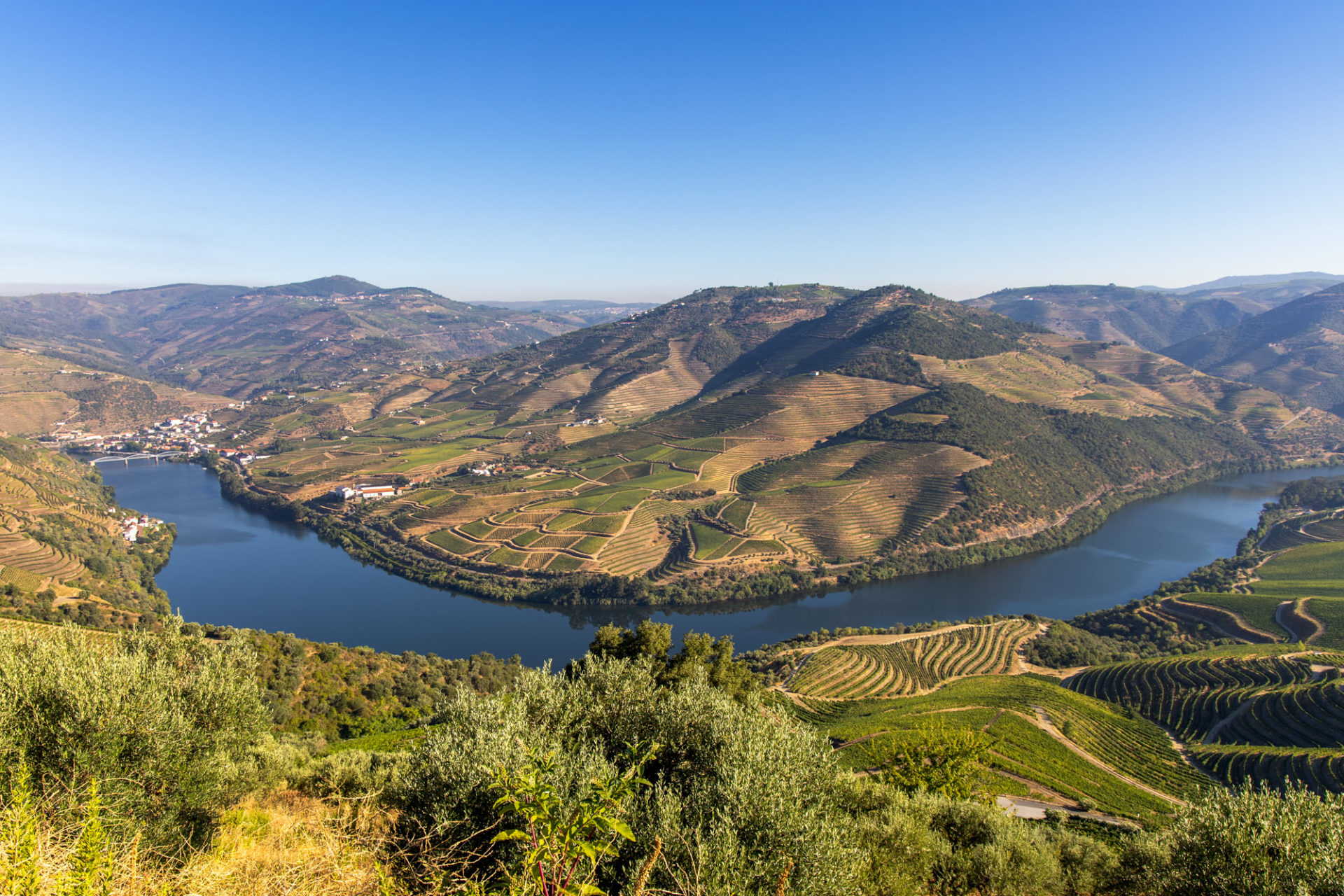 Blick auf den Rio Douro und Pinhão im Douro-Tal
